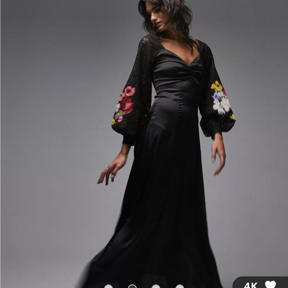 Elegant Midi Embroidered Black Dress
